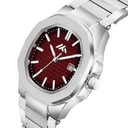 LUXURIT Men Patterned Dial & Stainless Steel Straps Analogue Date Aperture Watch LXMT-804 image 3