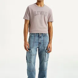 Levis Men Straight Fit Mid-Rise Heavy Fade Cargo Styles Jeans-image-1