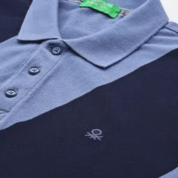 United Colors of Benetton Men Striped Polo Collar Pure Cotton T-shirt image 5