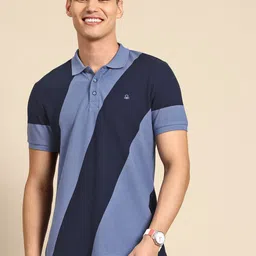 United Colors of Benetton Men Striped Polo Collar Pure Cotton T-shirt image 3