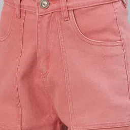 ZHEIA Pink Cotton Relaxed Fit Jeans image 5