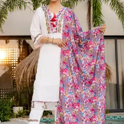 SDK FASHION Women Floral Regular Thread Work Kurta with Trousers & With Dupatta-picture-30