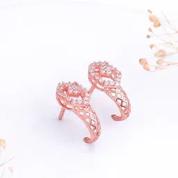 GIVA 92.5 Sterling Silver Rose Gold Glittering Half Moon Hoop Earrings-picture-16