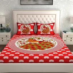 DGSM CRAFT Red 144 TC Queen Bedsheet with 2 Pillow Covers image 2