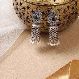 Teejh Ethnic Akshara Silver Oxidized Dangler Earrings-picture-13