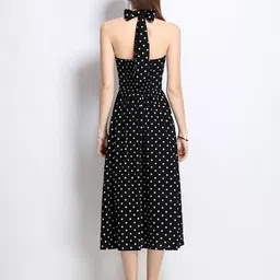 JC Collection Polka Dots Print Monochrome Halter Neck Fit & Flare Midi Dress image 4