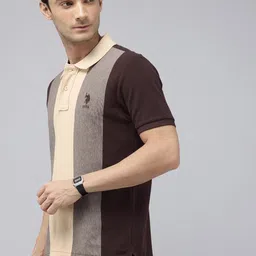 U.S. Polo Assn. Colourblocked Polo Collar Pure Cotton Slim Fit T-shirt image 2