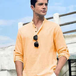 Navkanj Band Collar Roll-Up Sleeves Short Kurta-picture-40