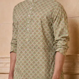 Tasva Ethnic Motifs Printed Mandarin Collar Pure Cotton Straight Kurta With Churidar image 4