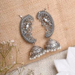 Teejh Ethnic Maira silver Oxidized Jhumki Earrings-picture-13