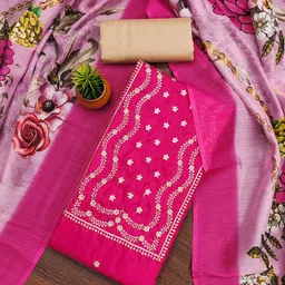 SAINOOR Floral Embroidered Sequinned Cotton Unstitched Dress Material-picture-50