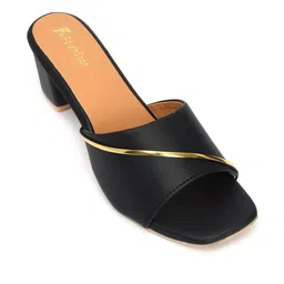 FAISHSTAR Women Black Synthetic Leather Open Back Block Heels image 2