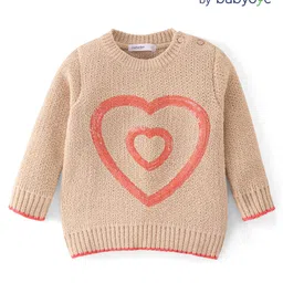 Babyoye Knitted Full Sleeves Pullover Sweater with Sequin Heart Detailing - Beige-picture-34