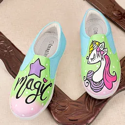 IMAGINO Magic Text & Unicorn Hand Painted Slip On Shoes  - Green & Blue-picture-13