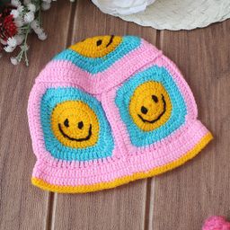 Woonie Handmade Crochet Smiley Face Bucket Cap - Pink-picture-8