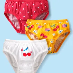 Babyhug 100% Cotton Single Jersey Knit Panties With Polka Dots & Tropical Theme Print Pack Of 3 - White Yellow & Red-picture-19