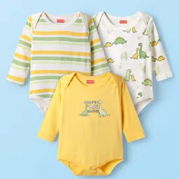 Babyhug 100% Cotton Knit Full Sleeves Onesies with Dino Print & Stripes Pack of 3 - Multicolor-picture-16