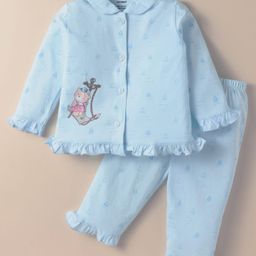 CUCUMBER Sinker Knit Full Sleeves Night Suit With Animal & Nautical Theme Print - Light Blue-picture-29