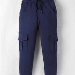 Olio Kids Cotton Knit Full Length Lounge Pant With Cargo Pockets- Navy Blue-picture-7