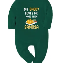 Zeezeezoo 100% Cotton Knit Family Theme Full Sleeves My Daddy Loves Me More Than Samosa Text Printed Romper - Forest Green-picture-17