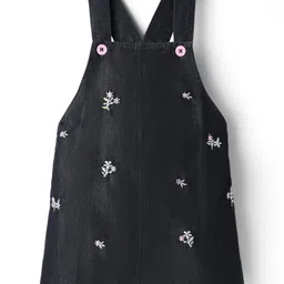 Babyhug Cotton Woven Frock & Half Sleeves Inner Tee With Floral Print & Embroidery - Black & Pink image 2