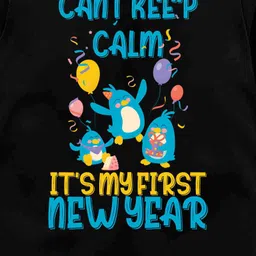 The Peppy Tend Christmas Theme Full Sleeves Cant Keep Calm Its My First New Year Text Printed Unisex Printed Romper - Black image 4