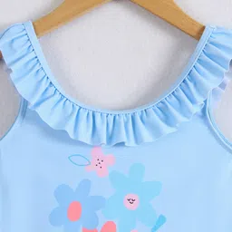 Pine Kids Sleeveless Frock Swimsuit With Floral Print - Light Blue image 3
