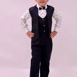 BAESD Boys Self Design Jacquard Single-Breasted Waistcoat & Trousers With Bow-picture-13