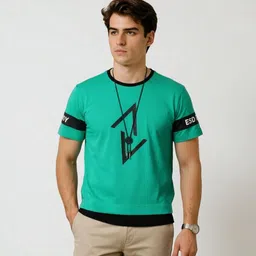 Men Printed Round Neck Polycotton Green T-Shirt-image-82