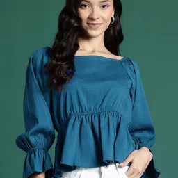 DressBerry Poet Sleeve Crepe Cinched Waist Top-image-43