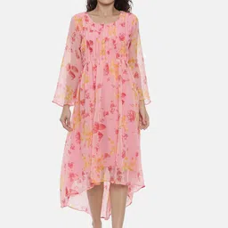 Souchii Women Pink Floral Printed A-Line Dress image 1