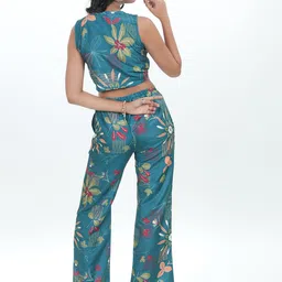 GO BOUJEE Floral Printed V Neck Top With Trousers Co-Ords image 3