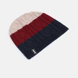Roadster Unisex Navy Blue & Beige Self Design Beanie image 4