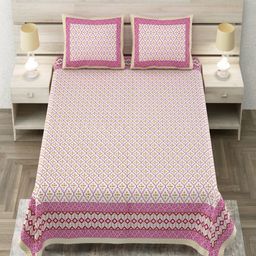 Aapno Rajasthan Yellow Floral Printed Pure Cotton 144 TC King Bedsheet Set 2.74m x 2.74m-picture-13