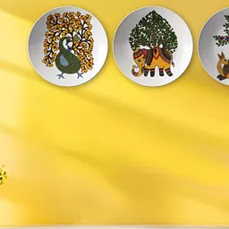 THE QUIRKY HOME 3Pcs White & Green Printed Ceramic Premium Decorative Wall Decors-image-39