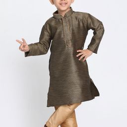VASTRAMAY Boys Black & Beige Self Design Kurta with Churidar-picture-44