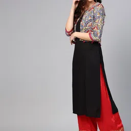 Azira Women Black Solid Straight Kurta with Jacket image 5