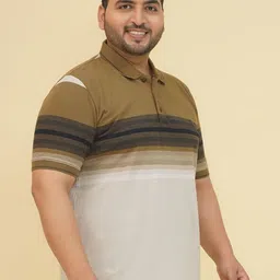 John Pride Plus Size Men Striped Polo Collar Stretchable T-shirt image 5