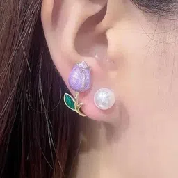 PASU FASHION Artificial Beaded Floral Shaped Studs image 3