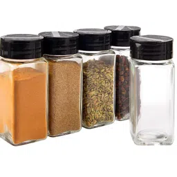 Vasukie Salt & Pepper Square Glass Spice Jar with Black Sifter Two Sided Sifter Cap,Masala jar Spice Container (Each Bottle 120ml) (4 Piece) image 1