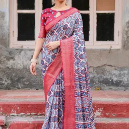 ALMAARI FASHION Ethnic Motifs Printed Zari Banarasi Saree image 3