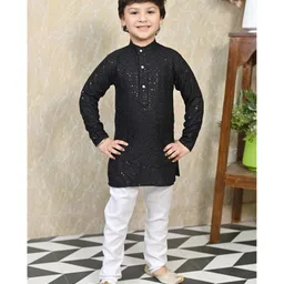 BT DEZINES Full Sleeves Chikankari Embroidered & Sequin Embellished Kurta & Pajama - Black-picture-26