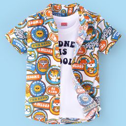 Babyhug Cotton Woven Half Sleeves Text Printed Shirt with T-Shirt - Multicolour-picture-19