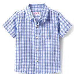 Babyhug 100% Cotton Woven Half Sleeves Checks Shirt- Blue-picture-26