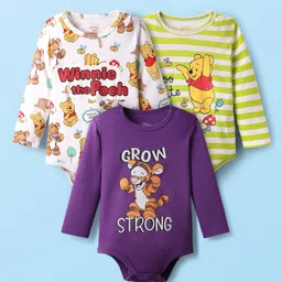 Babyhug Disney Interlock Knit Full Sleeves Onesies with Winnie The Pooh Graphics Pack of 3 - White Purple & Light Green-picture-16