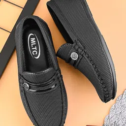 MLTC Self Design Textured Slip On Loafers - Black-picture-15