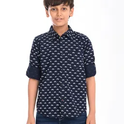 Zion Poplin Woven Full Sleeves Motorcycle Printed Shirt - Navy Blue-picture-19