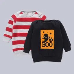 Kadam Baby Halloween Theme Cotton Knit Pack Of 2 Full Sleeves Ghost Printed Light Winter Sweatshirt - Red & Black-picture-15