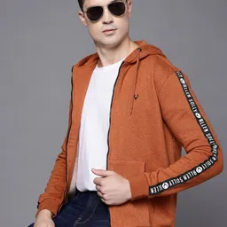 Allen Solly Typography Printed Hooded Fleece Front-Open Sweatshirt image 1