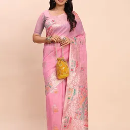 Mitera Ethnic Motifs Zari Linen Blend Saree image 2